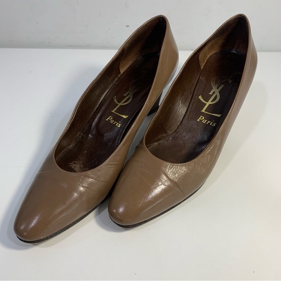 Vintage Yves Saint Laurent Leather Pumps Women’s Mid Heel Shoes Brown Size 8 N - Picture 13 of 13
